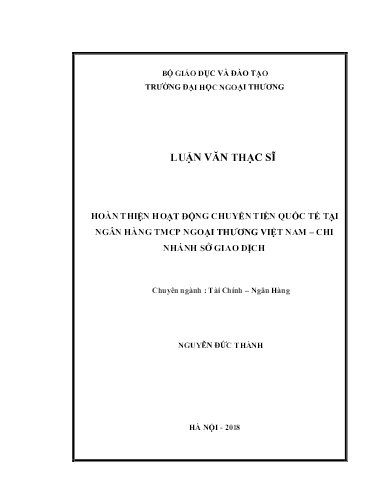 Hoàn thiện hoạt động chuyển tiền quốc tế tại Ngân hàng TMCP Ngoại thương Việt Nam – chi nhánh sở giao dịch