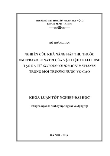 Khóa luận Nghiên cứu khả năng hấp thụ thuốc Omeprazole Natri của vật liệu Cellulose tạo ra từ Gluconacetobacter Xylinus trong môi trường nước vo gạo
