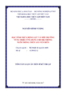 Luận án Đặc tính thủy động lực và môi trường vùng triều ứng dụng cho hệ thống nuôi trồng thủy sản ven biển