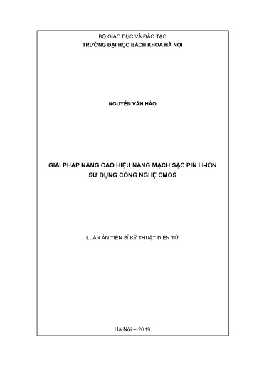 Luận án Giải pháp nâng cao hiệu năng mạch sạc pin Li-ion sử dụng công nghệ Cmos