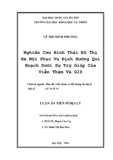 Luận án Nghiên cứu hình thái đô thị Hà Nội phục vụ định hướng qui hoạch dưới sự trợ giúp của viễn thám và GIS
