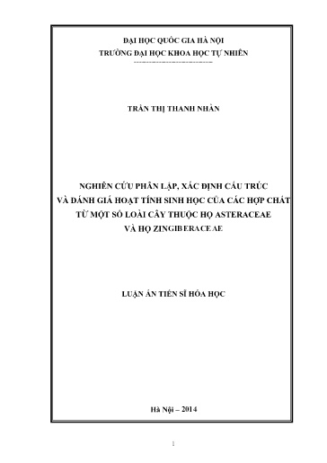 Luận án Nghiên cứu phân lập, xác định cấu trúc và đánh giá hoạt tính sinh học của các hợp chất từ một số loài cây thuộc họ Asteraceae và họ Zingiberaceae