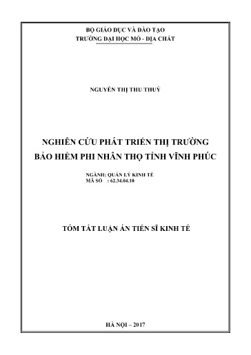 Luận án Nghiên cứu phát triển thị trường bảo hiểm phi nhân thọ tỉnh Vĩnh Phúc