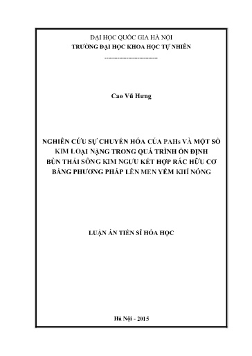 Luận án Nghiên cứu sự chuyển hóa của Pahs và một số kim loại nặng trong quá trình ổn định bùn thải sông kim ngưu kết hợp rác hữu cơ bằng phương pháp lên men yếm khí nóng