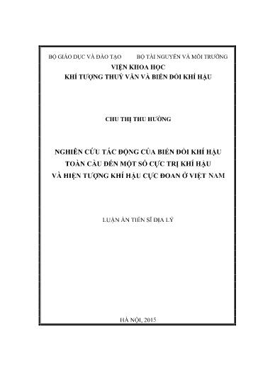 Luận án Nghiên cứu tác động của biến đổi khí hậu toàn cầu đến một số cực trị khí hậu và hiện tượng khí hậu cực đoan ở Việt Nam