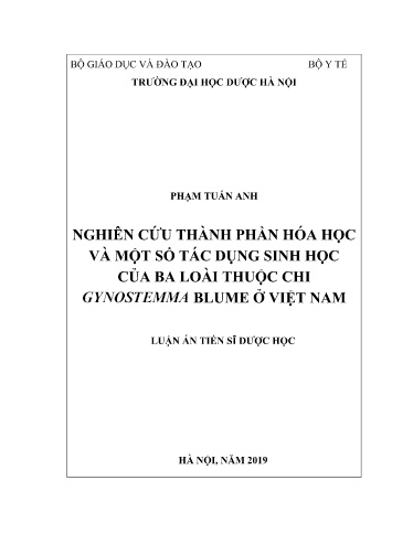 Luận án Nghiên cứu thành phần hóa học và một số tác dụng sinh học của ba loài thuộc chi Gynostemma Blume ở Việt Nam