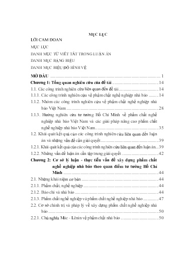 Luận án Phẩm chất nghề nghiệp nhà báo Việt Nam hiện nay - Tiếp cận từ quan điểm tư tưởng Hồ Chí Minh