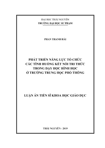Luận án Phát triển năng lực tổ chức các tình huống kết nối tri thức trong dạy học Hình Học ở Trường Trung học phổ thông