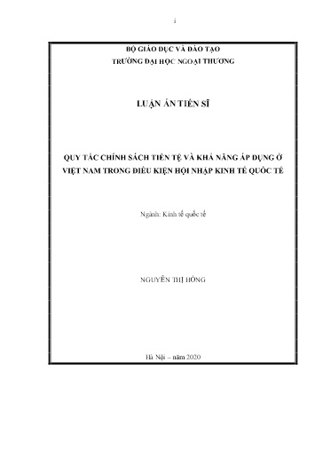 Luận án Quy tắc chính sách tiền tệ và khả năng áp dụng ở Việt Nam trong điều kiện hội nhập kinh tế quốc tế