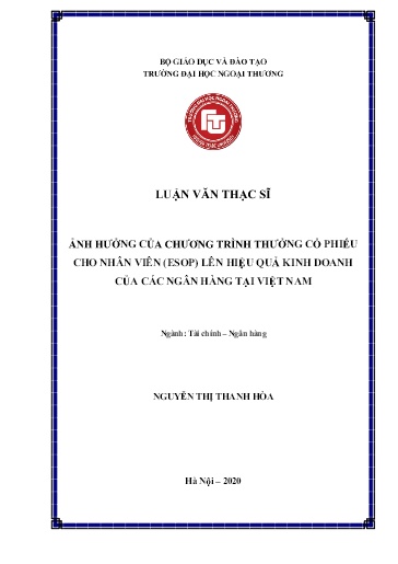 Luận văn Ảnh hưởng của chương trình thưởng cổ phiếu cho nhân viên (ESOP) lên hiệu quả kinh doanh của các ngân hàng tại Việt Nam