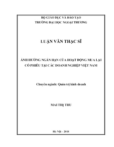 Luận văn Ảnh hưởng ngắn hạn của hoạt động mua lại cổ phiếu tại các doanh nghiệp Việt Nam