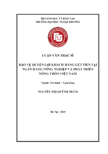 Luận văn Bảo vệ quyền lợi khách hàng gửi tiền tại Ngân hàng Nông nghiệp và Phát triển Nông thôn Việt Nam