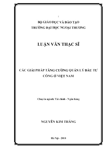 Luận văn Các giải pháp tăng cường quản lý đầu tư công ở Việt Nam