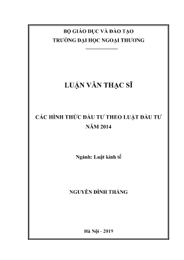 Luận văn Các hình thức đầu tư theo luật đầu tư năm 2014