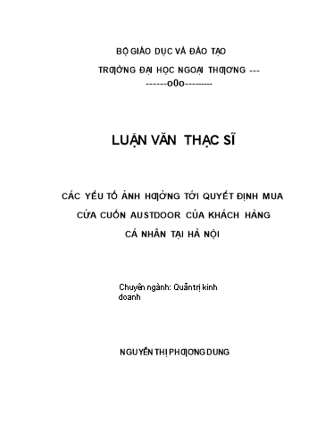 Luận văn Các yếu tố ảnh hưởng tới quyết định mua cửa cuốn Austdoor của khách hàng cá nhân tại Hà Nội