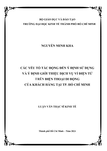 Luận văn Các yếu tố tác động đến ý định sử dụng và ý định giới thiệu dịch vụ ví điện tử trên điện thoại di động của khách hàng tại tp. Hồ Chí Minh