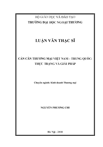 Luận văn Cán cân thương mại Việt Nam – Trung Quốc: Thực trạng và giải pháp