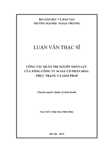 Luận văn Công tác quản trị nguồn nhân lực của tổng công ty 36 sau cổ phần hóa: Thực trạng và giải pháp