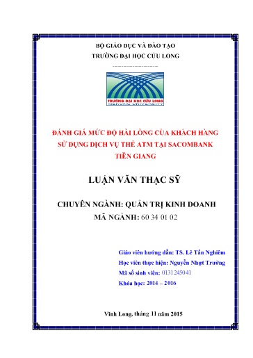 Luận văn Đánh giá mức độ hài lõng của khách hàng sử dụng dịch vụ thẻ ATM tại Sacombank Tiền Giang