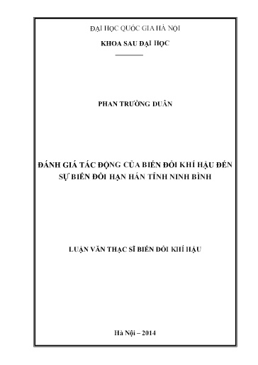 Luận văn Đánh giá tác động của biến đổi khí hậu đến sự biến đổi hạn hán tỉnh Ninh Bình