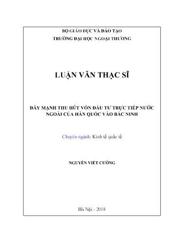 Luận văn Đẩy mạnh thu hút vốn đầu tư trực tiếp nước ngoài của Hàn Quốc vào Bắc Ninh