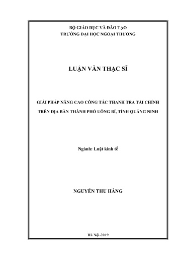Luận văn Giải pháp nâng cao công tác thanh tra tài chính trên địa bàn Thành phố Uông Bí, tỉnh Quảng Ninh