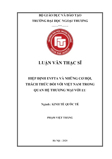 Luận văn Hiệp định EVFTA và những cơ hội, thách thức đối với Việt Nam trong quan hệ thương mại với eu