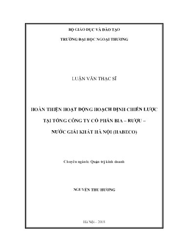Luận văn Hoàn thiện hoạt động hoạch định chiến lược tại Tổng Công ty cổ phẩn bia – rượu – nước giải khát Hà Nội (habeco)
