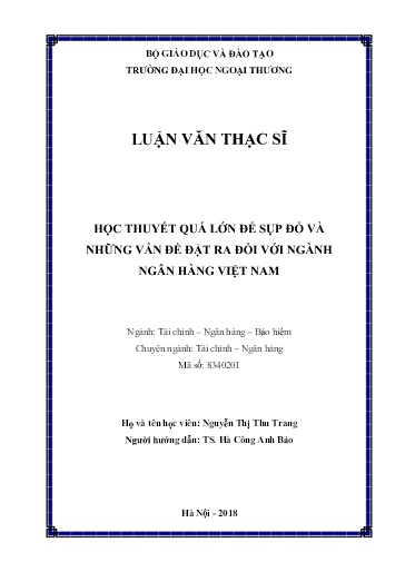 Luận văn Học thuyết quá lớn để sụp đổ và những vấn đề đặt ra đối với ngành ngân hàng Việt Nam
