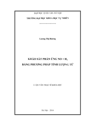 Luận văn Khảo sát phản ứng NO + H₂ bằng phương pháp tính lượng tử