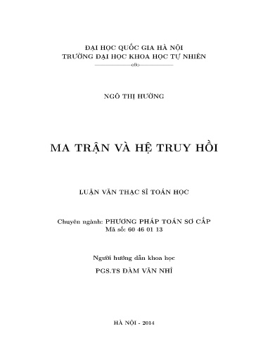 Luận văn Ma trận và hệ truy hồi