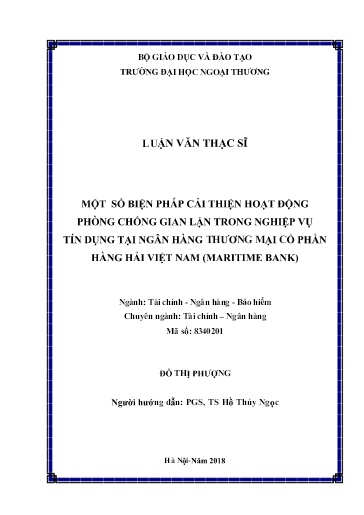 Luận văn Một số biện pháp cải thiện hoạt động phòng chống gian lận trong nghiệp vụ tín dụng tại ngân hàng Thương mại cổ phần Hàng Hải Việt Nam (Maritime bank)