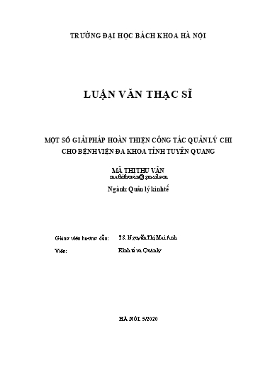 Luận văn Một số giải pháp hoàn thiện công tác quản lý chi cho bệnh viện đa khoa tỉnh Tuyên Quang