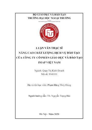 Luận văn Nâng cao chất lượng dịch vụ đào tạo của Công ty cổ phần Giáo dục và Dào tạo Imap Việt Nam