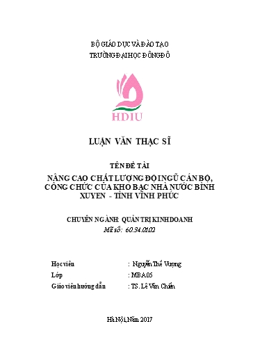 Luận văn Nâng cao chất lượng đội ngũ cán bộ, công chức của Kho bạc nhà nước Bình Xuyên - Tỉnh Vĩnh Phúc