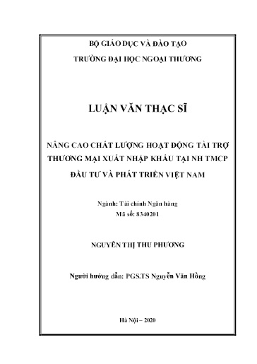 Luận văn Nâng cao chất lượng hoạt động tài trợ thương mại xuất nhập khẩu tại NH TMCP Đầu tư và Phát triển Việt Nam