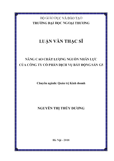 Luận văn Nâng cao chất lượng nguồn nhân lực của Công ty Cổ phần Dịch vụ Bất Động Sản G5