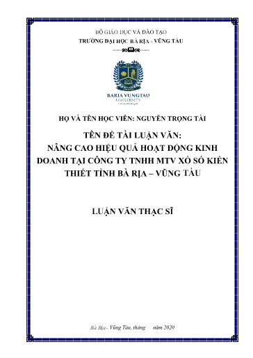 Luận văn Nâng cao hiệu quả hoạt động kinh doanh tại công ty TNHH MTV xổ số kiến thiết tỉnh Bà Rịa – Vũng Tàu