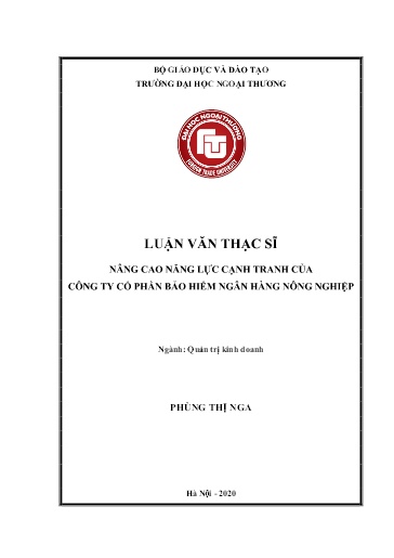 Luận văn Nâng cao năng lực cạnh tranh của công ty cổ phần bảo hiểm Ngân hàng Nông Nghiệp