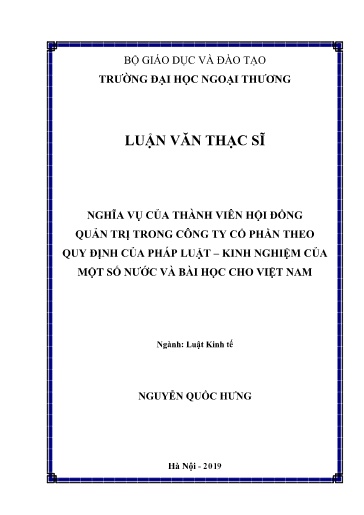 Luận văn Nghĩa vụ của thành viên hội đồng quản trị trong công ty cổ phần theo quy định của pháp luật – kinh nghiệm của một số nước và bài học cho Việt Nam
