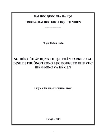 Luận văn Nghiên cứu áp dụng thuật toán Parker xác định dị thường trọng lực Bouguer khu vực biển đông và kế cận