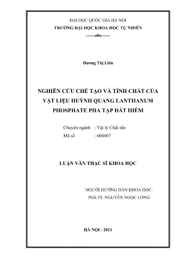 Luận văn Nghiên cứu chế tạo và tính chất của vật liệu huỳnh quang Lanthanum Phosphate pha tạp đất hiếm