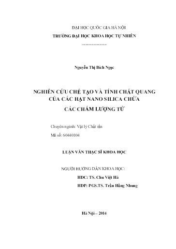 Luận văn Nghiên cứu chế tạo và tính chất quang của các hạt Nano Silica chứa các chấm lượng tử