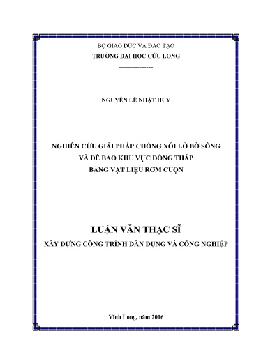Luận văn Nghiên cứu giải pháp chống xói lở bờ sông và đê bao khu vực Đồng Tháp bằng vật liệu rơm cuộn