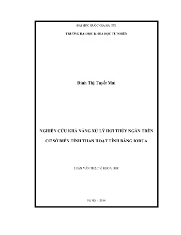Luận văn Nghiên cứu khả năng xử lý hơi thủy ngân trên cơ sở biến tính than hoạt tính bằng Iodua