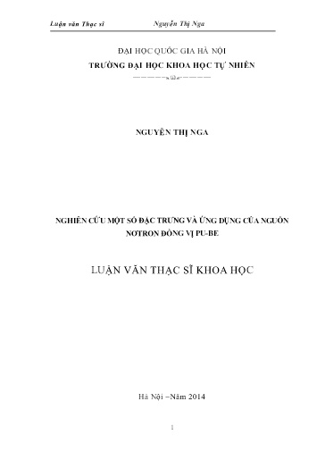 Luận văn Nghiên cứu một số đặc trưng và ứng dụng của nguồn Nơtron đồng vị Pu-Be