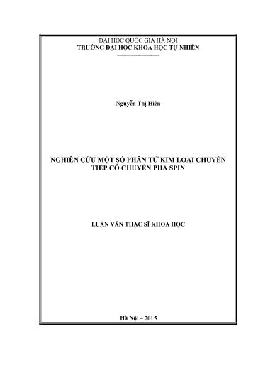 Luận văn Nghiên cứu một số phân tử kim loại chuyển tiếp có chuyển pha Spin