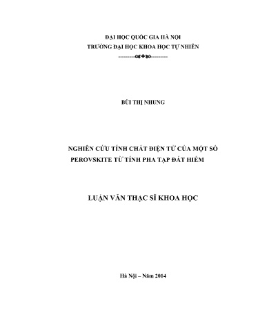 Luận văn Nghiên cứu tính chất điện tử của một số Perovskite từ tính pha tạp đất hiếm