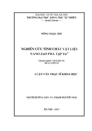 Luận văn Nghiên cứu tính chất vật liệu nano ZnO pha tạp Eu³⁺