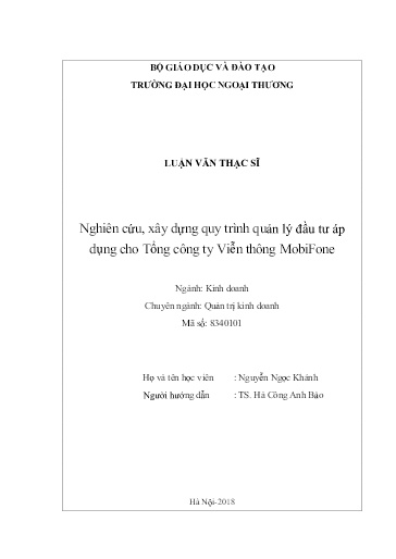 Luận văn Nghiên cứu, xây dựng quy trình quản lý đầu tư áp dụng cho Tổng công ty Viễn thông MobiFone